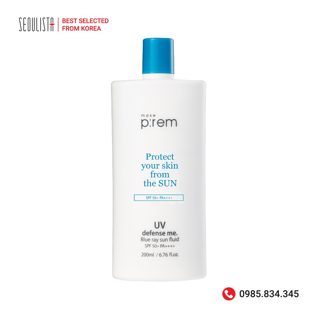 Kem chống nắng dạng sữa Make P:rem UV defense me. Blue Ray Sun Fluid