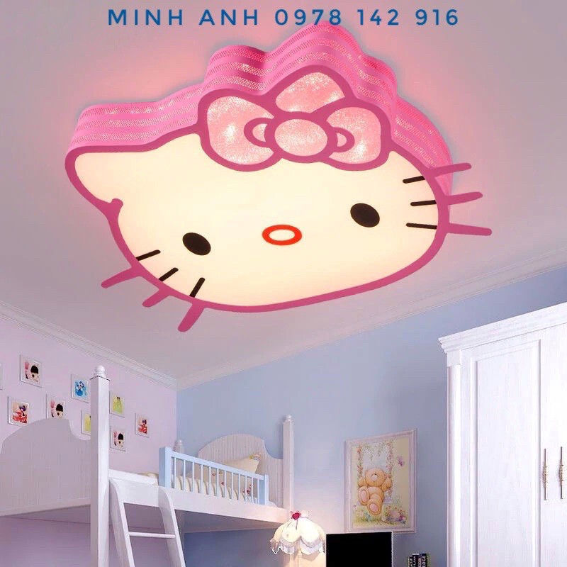 Mâm LED Ốp Trần Phòng Ngủ Cho Bé Hình Mèo Kitty LED 3 Chế Độ