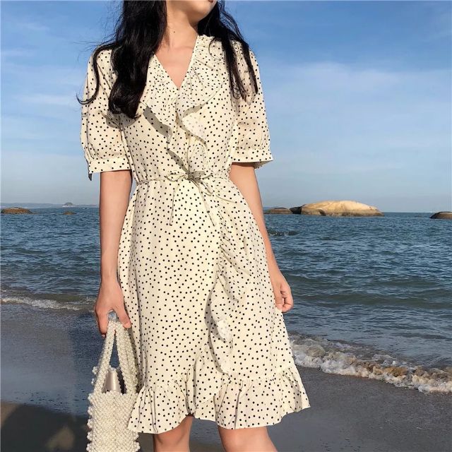 MS129 Váy bèo cổ tim vintage