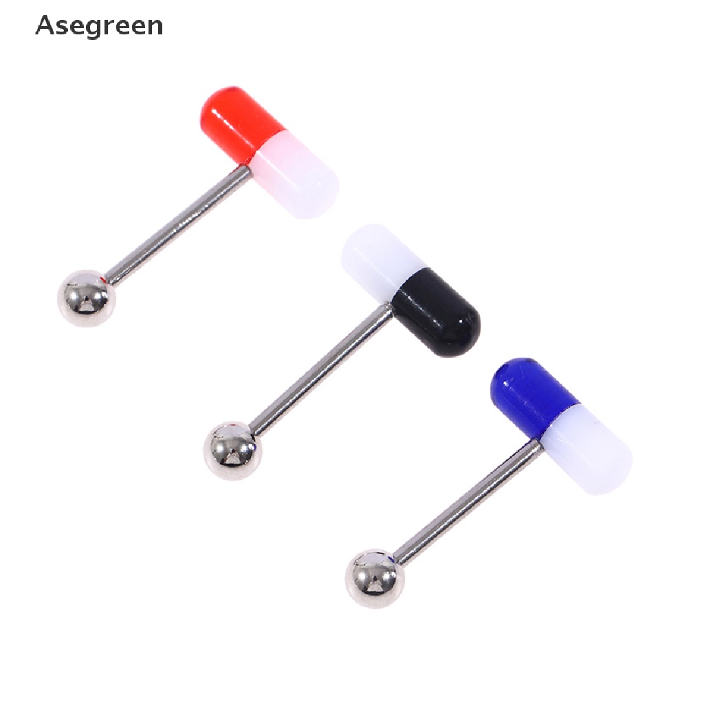 [Asegreen] Set 10 Khuyên Lưỡi Nhiều Màu Sắc Hình Viên Thuốc Chất Liệu Acrylic Phong Cách Punk