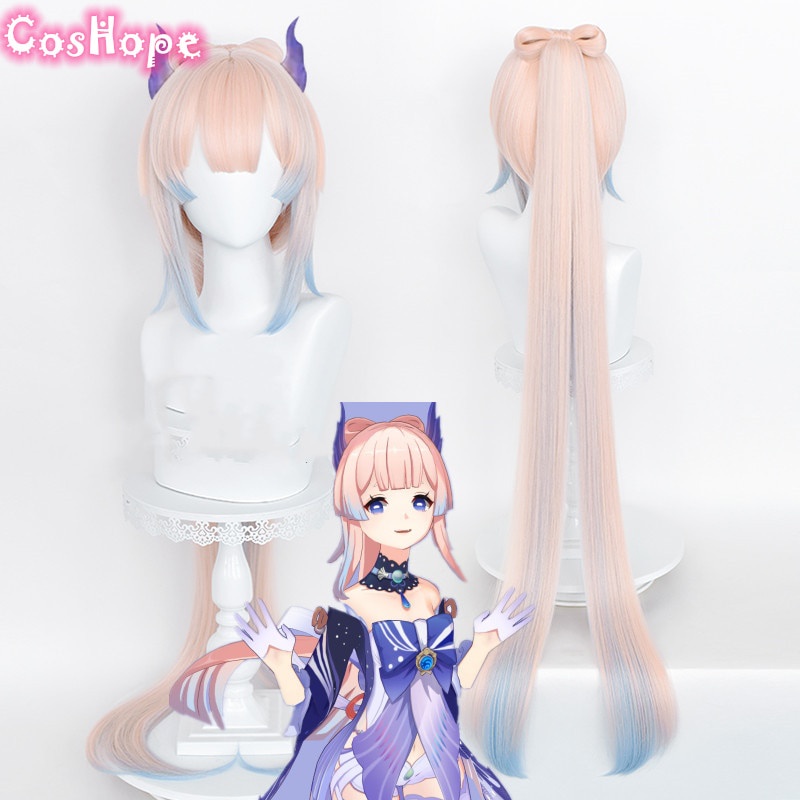 Genshin-peruca de fantasia sintética, peruca de 120cm longa e leve, cor de salmão, resistente ao calor, para cosplay, anime