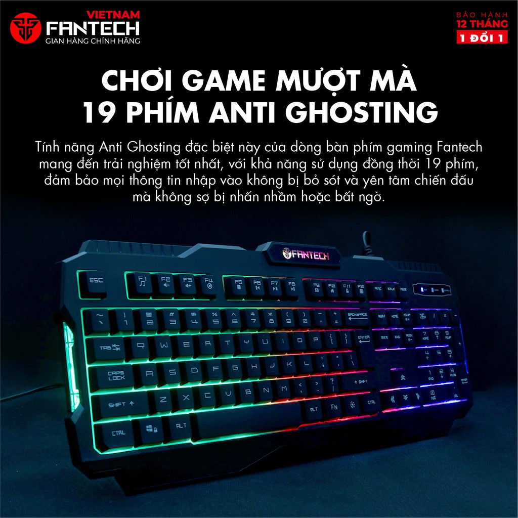 Bàn Phím Gaming Có Dây Fantech K511 HUNTER PRO Rainbow Backlit LED 19 Phím Anti Ghosting - Hãng Phân Phối Chính Thức