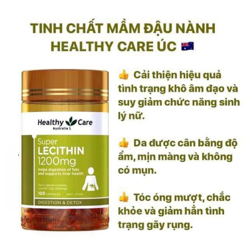 Mầm đậu nành Healthy Care Super Lecithin đẹp da, đào thải độc tố gan, cân bằng nội tiết tố, hàng mới