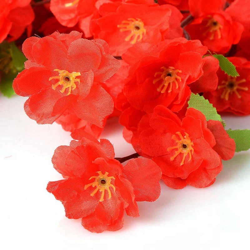 Set 10 cành hoa đào giả màu hồng trang trí nhà cửa tiện dụng