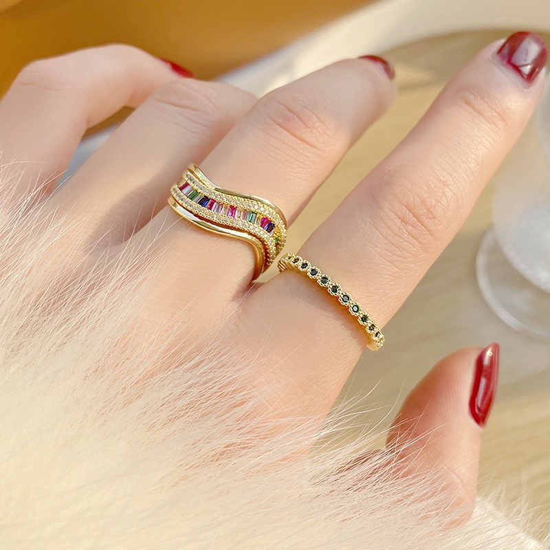 Nhẫn mạ vàng 18k đính đá zircon có thể điều chỉnh kích thước sang trọng cho nữ