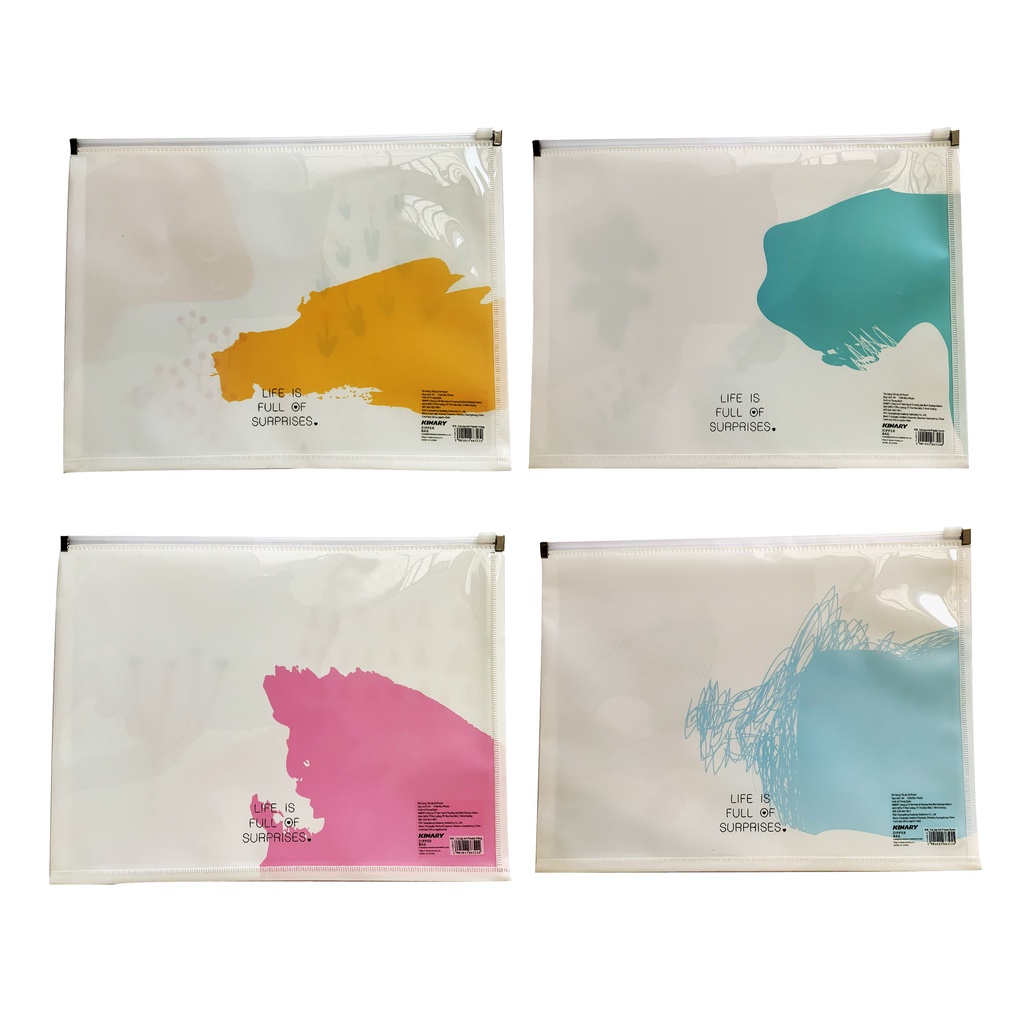 Bìa khóa zip chống nước bìa mềm đựng tài liệu A4 màu Pastel Kinary