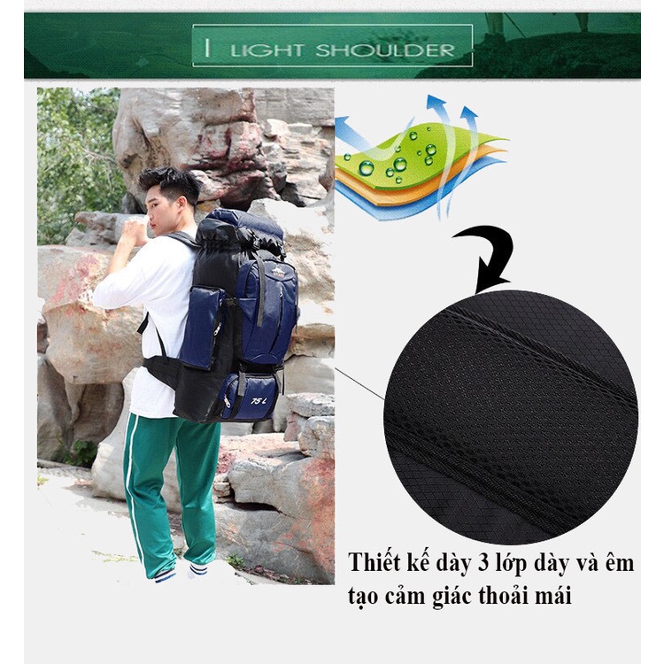 Ba Lô Sức Chứa Lớn 75L Ba Lô Phượt, Leo Núi Đi Bộ Đường Dài Cắm Trại Túi Đi Bộ Hành Lý Du Lịch