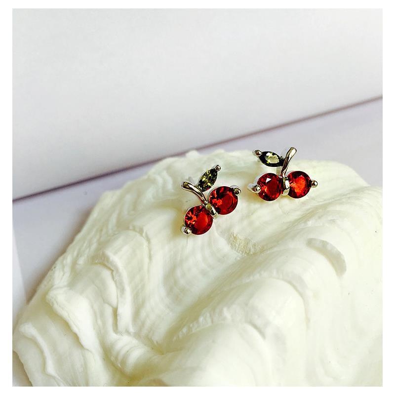 Hoa tai thời trang nữ phong cách Hàn Quốc Hoa tai đính kim cương đỏ anh đào dễ thương