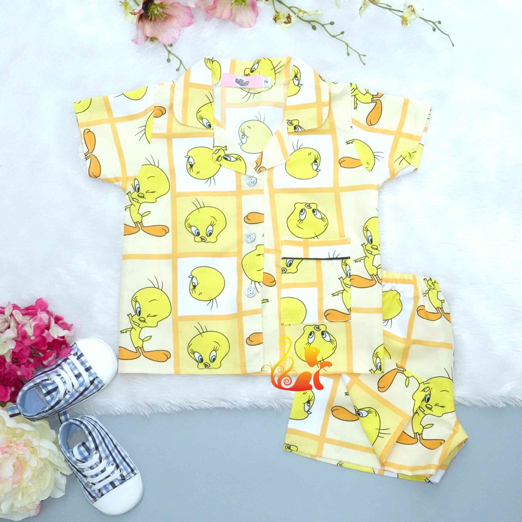 Đồ Bộ Mặc Nhà &quot;Vịt ô vuông&quot; Pijama Kate Thái - Cho Bé 8 - 38kg.