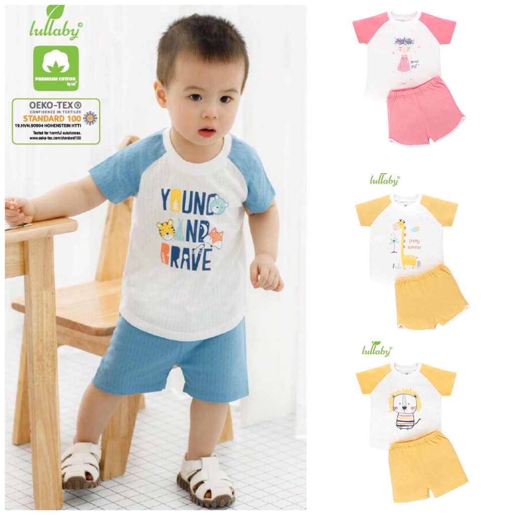 [RẺ VÔ ĐỊCH] Bộ cộc tay raglan quần đùi cotton cao cấp an toàn cho bé họa tiết trẻ em Lullaby chính hãng