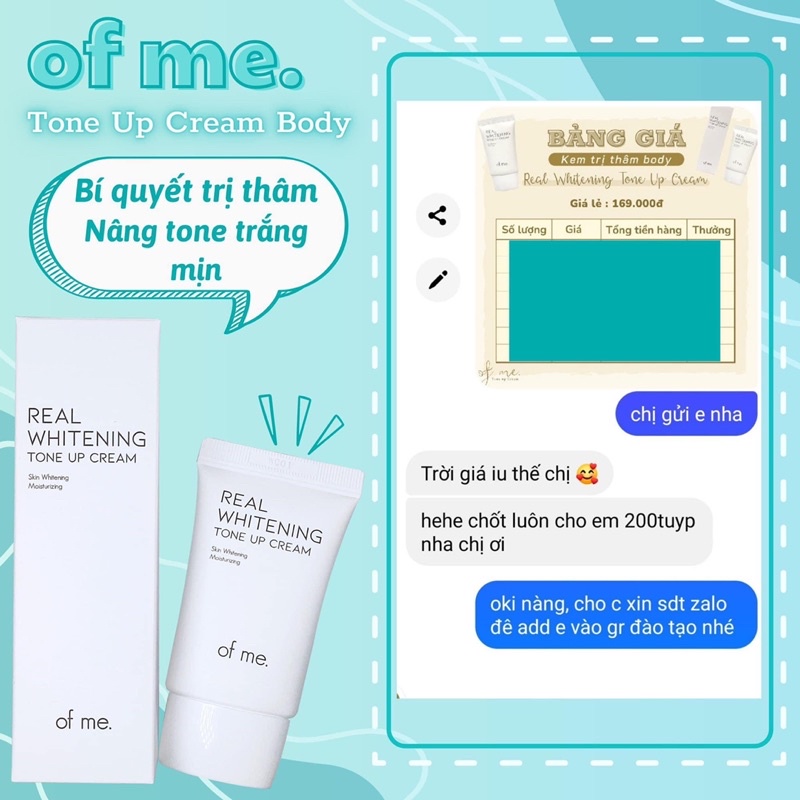 Kem body dưỡng trắng da OF ME WHITENING TONE UP CREAM ngăn ngừa thâm sạm