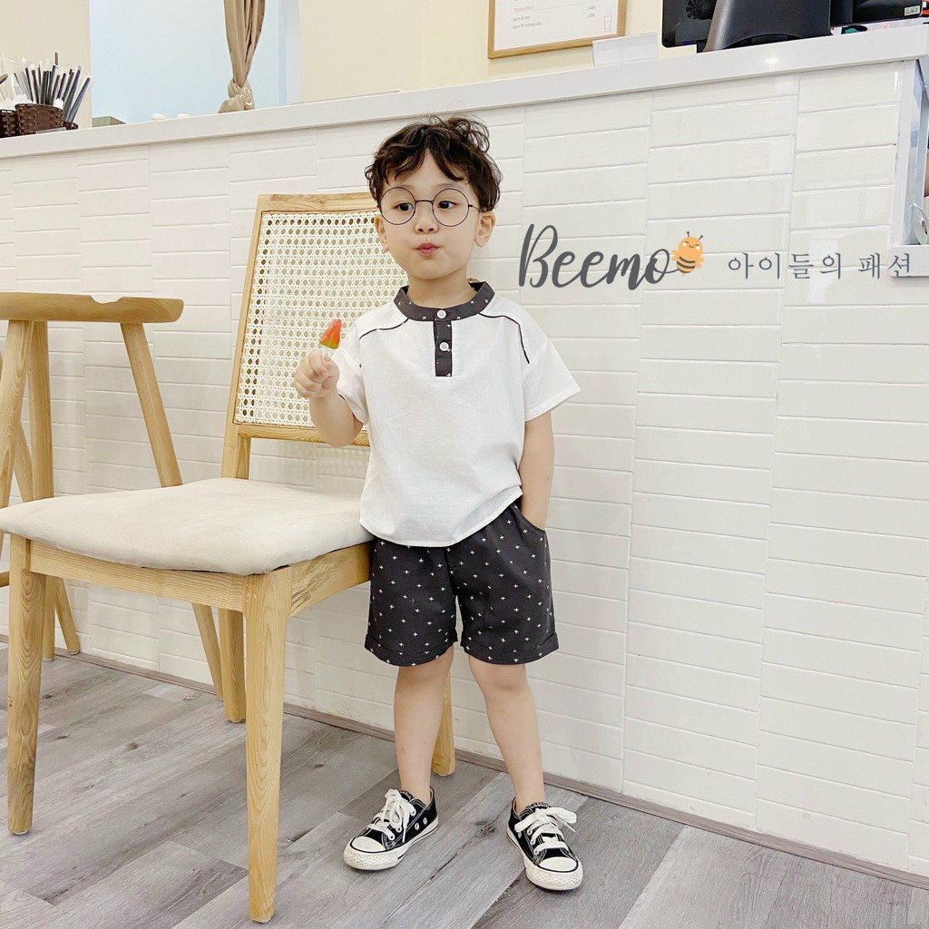 [Maruhouse]Set bộ đồ bé trai áo trắng quần kaki thô mềm mùa hè COOL ngầu_thời trang trẻ em từ 1-5 tuổi