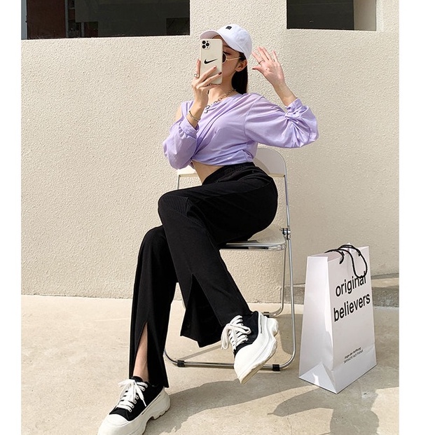 Quần dài ZHELIHANGFEI xẻ tà thời trang mùa hè cho nữ