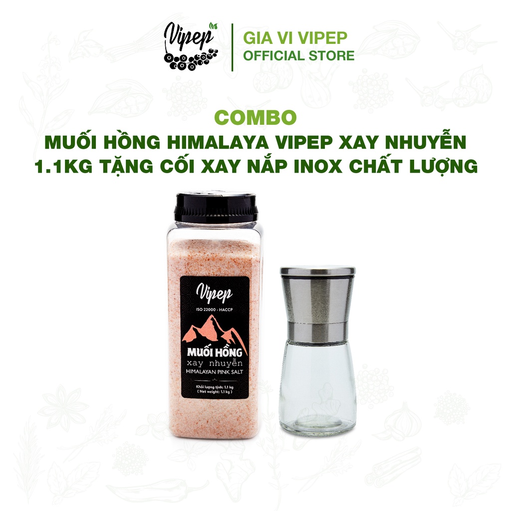 [Tặng cối xay inox] Muối hồng Himalaya 1.1kg tinh khiết nấu ăn/nấu sữa (có muối hồng dạng mịn (nhiều size))