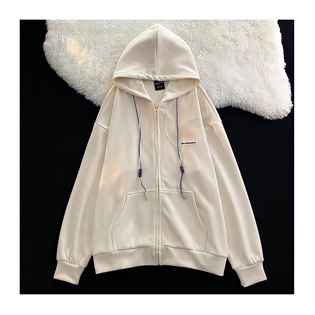Áo Hoodie Zip Unisex Studio Nỉ Gân Dáng Rộng 2 Màu