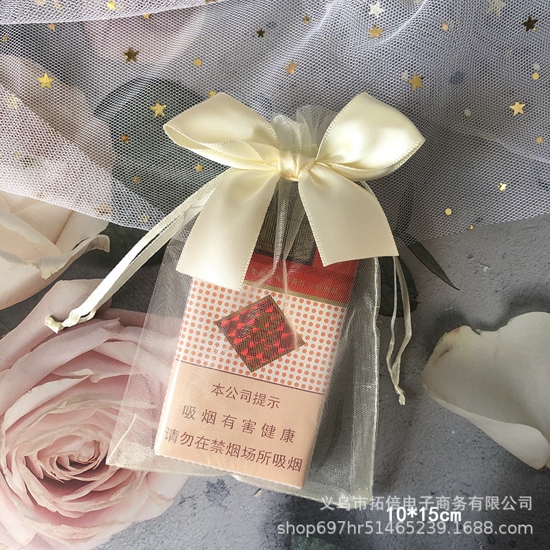 Túi voan dây rút đính nơ đựng quà, đựng kẹo, đồ trang sức