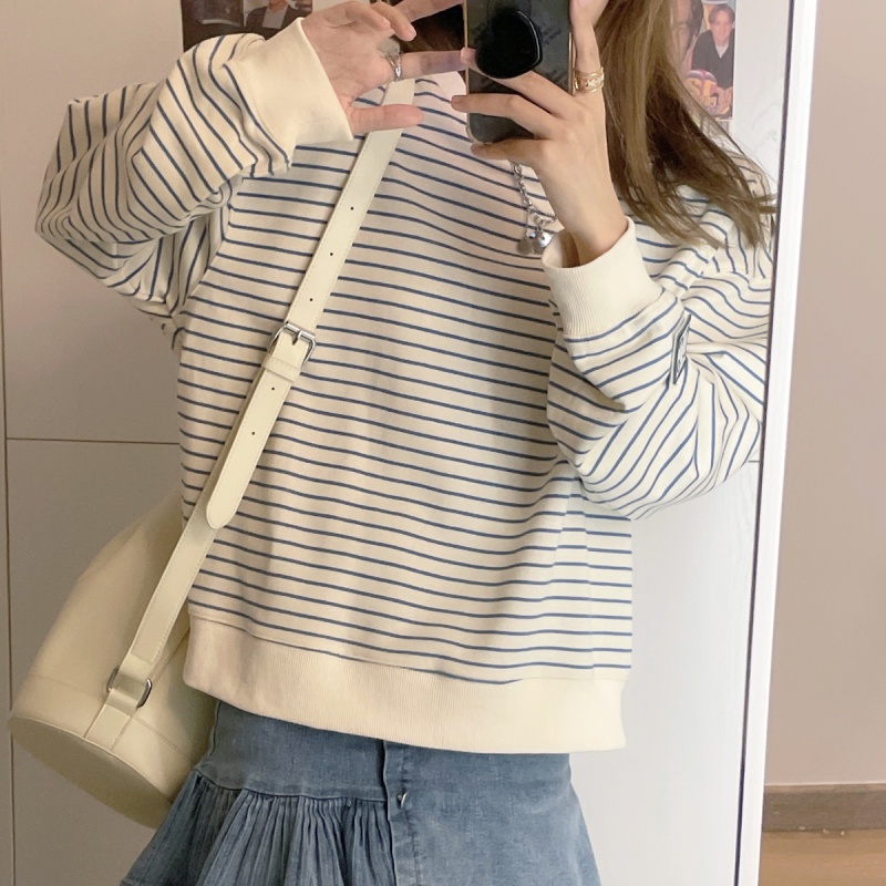 Áo Sweater Tay Dài Cổ Tròn Dáng Rộng Kẻ Sọc Thời Trang Hàn Quốc Cho Nữ | BigBuy360 - bigbuy360.vn