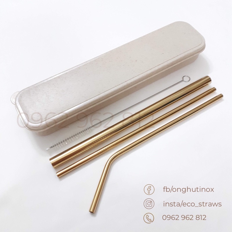 Set 3 ống hút inox kèm cọ rưa và hộp