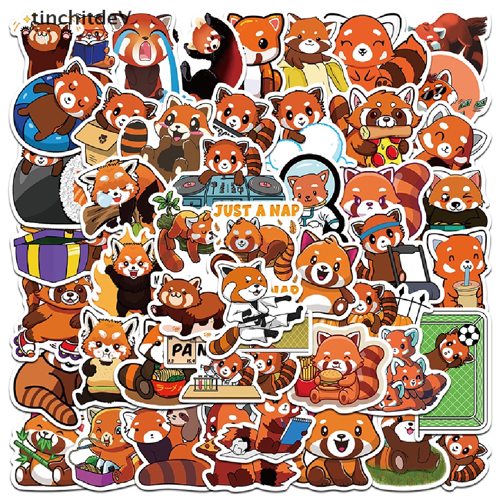 Bộ 50 Miếng Dán Hình Gấu Trúc Màu Đỏ Graffiti Dễ Thương Chống Thấm Nước Trang Trí Sổ Tay / Hành Lý