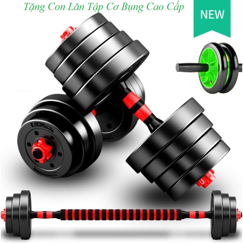 Tạ tay 30KG kết hợp tạ đẩy (tạ đòn) loại tặng Con Lăn 2 Bánh Tập cơ -Queensport(bảo hành 1 đổi 1 trong 7 ngày)