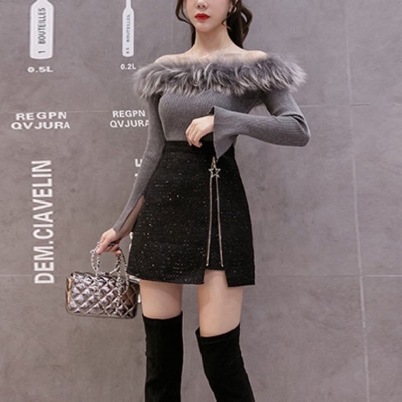 Chân váy dạ kéo khoá phong cách Hàn Quốc