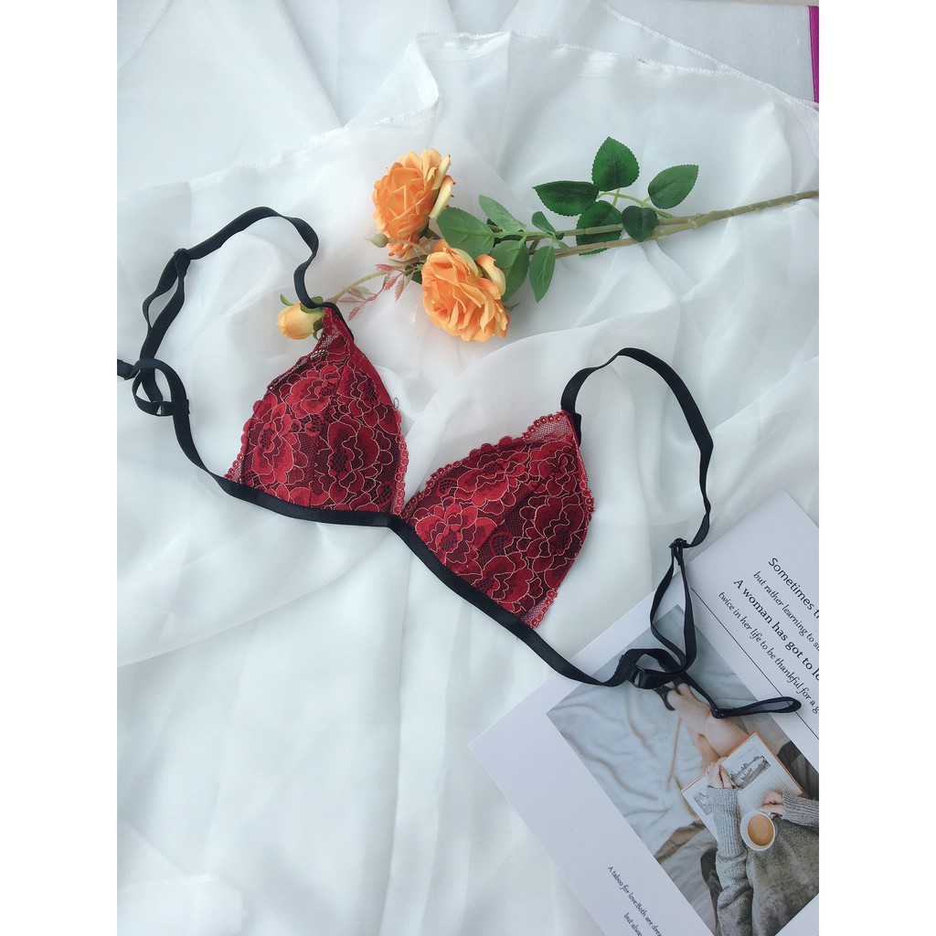 [SIÊU ĐẸP] BRALETTE - BỘ ĐỒ LÓT KHÔNG GỌNG ĐỎ MẬN [REN THUN CO GIẢN] - KIỂU QUẦN Y THONG