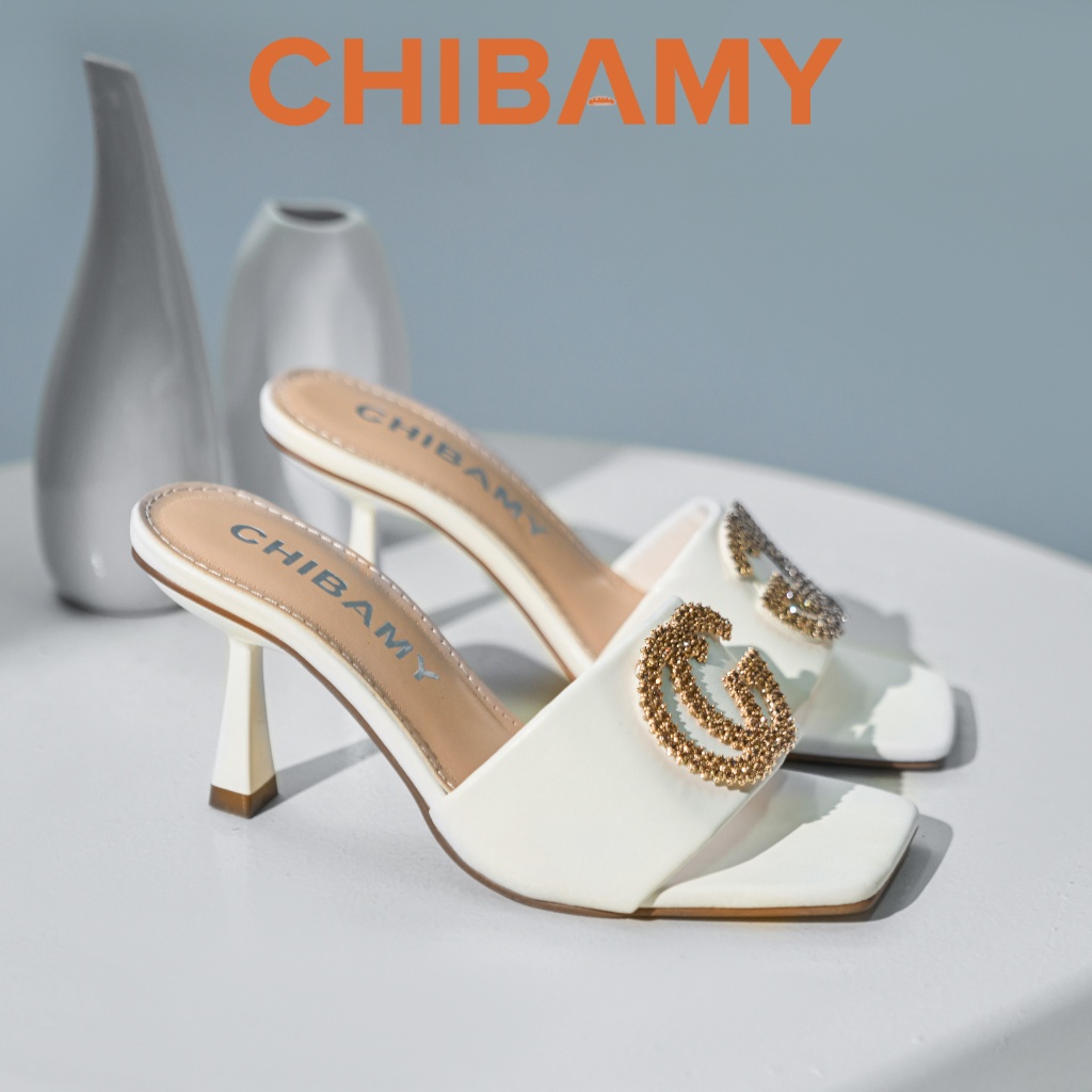 Dép cao gót nữ đính đá CG gót nhọn cao 5cm CHIBAMY mã GU02