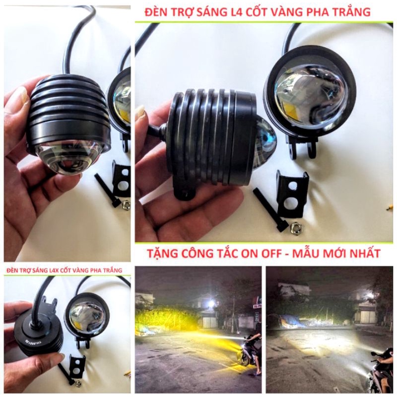 1 ĐÈN TRỢ SÁNG L4 BI CẦU SIÊU SÁNG 2 CHẾ ĐỘ SÁNG PHA TRẮNG CỐT VÀNG XE MÁY VÀ ÔTÔ HÀNG CHẤT LƯỢNG