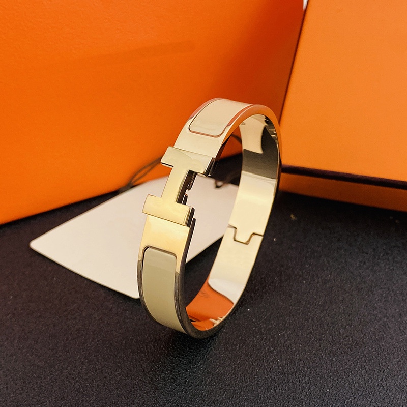 Vòng Tay Thép Titan Mạ Vàng 18K Phối Chữ H Thời Trang Cho Cặp Đôi FEOA