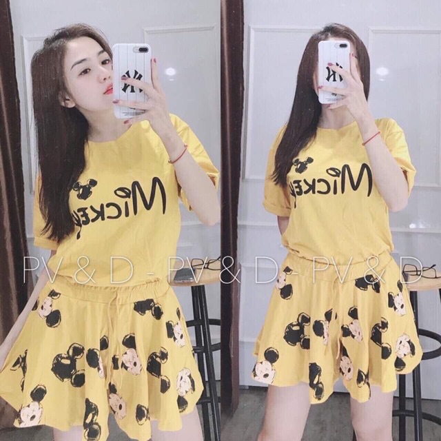 Bộ đùi mickkey quần ống rộng giả váy TrL siêu đẹp