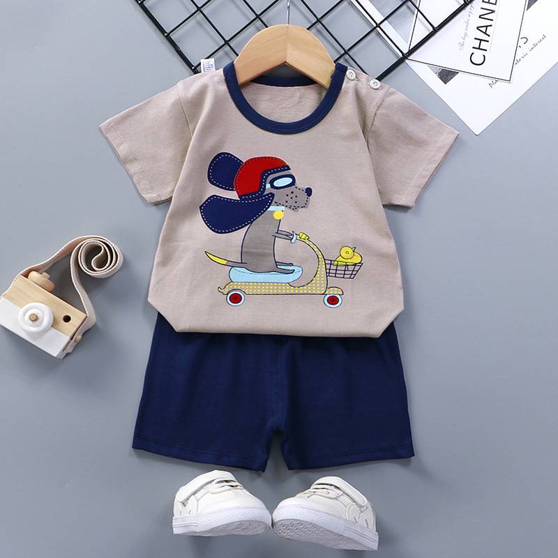 1-6 tuổi Boy Bộ thời trang dành cho trẻ em Cotton mùa hè Phim hoạt hình ngắn tay + Quần short 2 mảnh