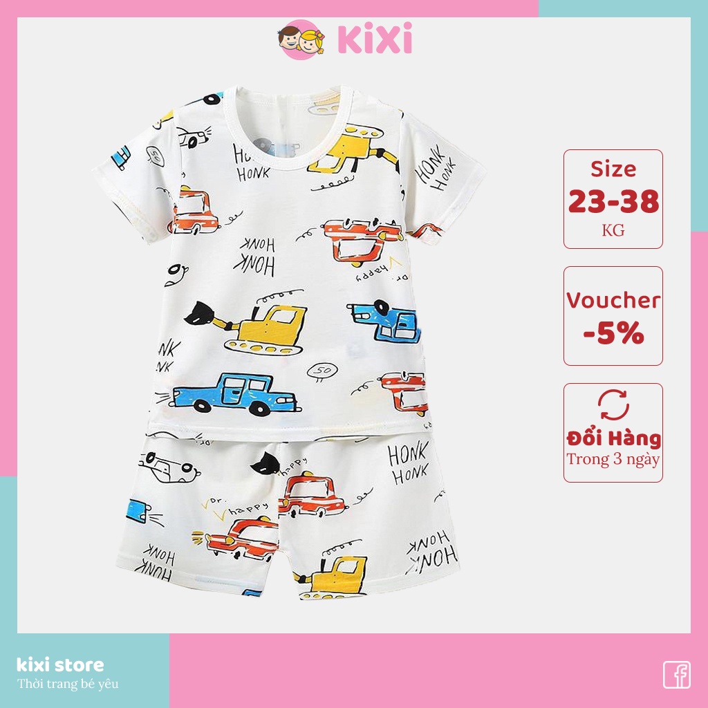 Đồ bộ bé trai KIXI bộ quần áo cotton co giãn hoạ tiết ô tô quần áo cho bé trai size đại 6-15 tuổi CMQA08