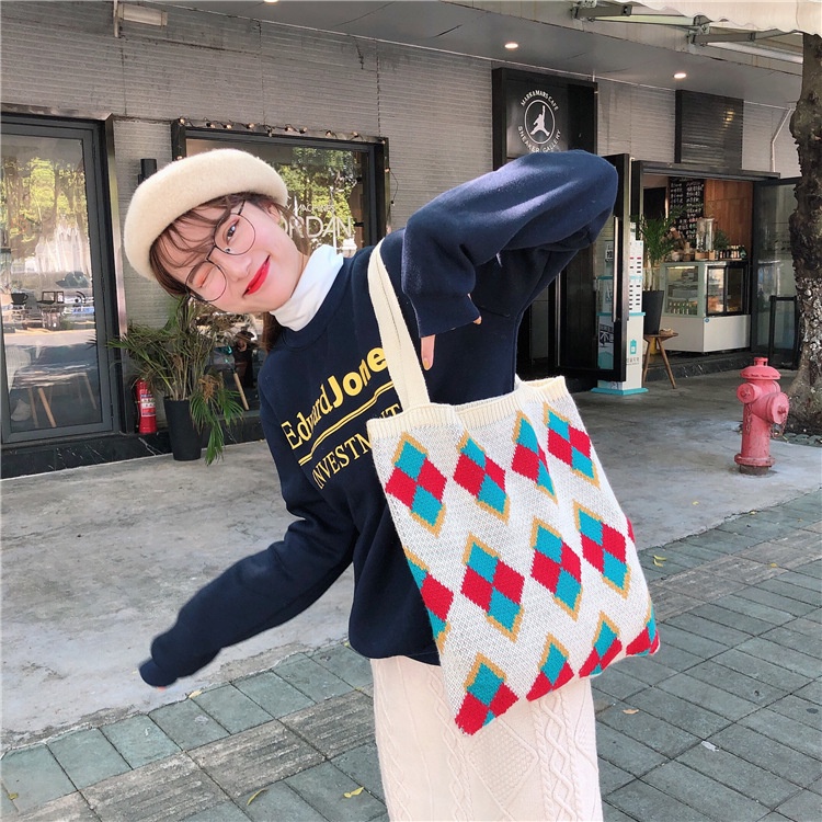 [infree]🌱 Túi xách đeo vai vải len dệt kim phong cách Hyuna dành cho nữ