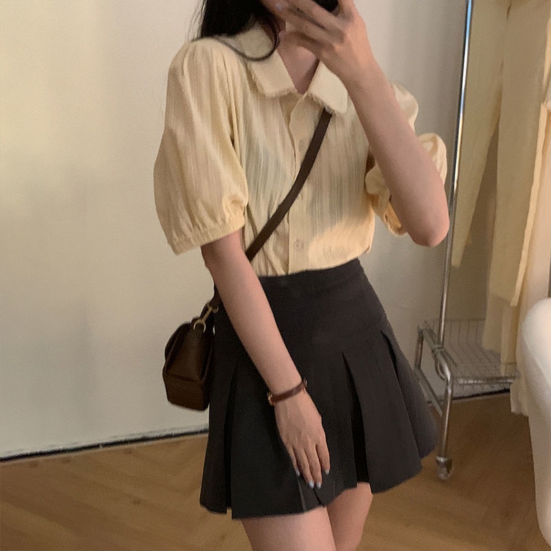 Áo Sơ Mi Tay Ngắn Cổ Búp Bê Phong Cách Hàn Quốc Thời Trang Mùa Hè Xinh Xắn Cho Nữ