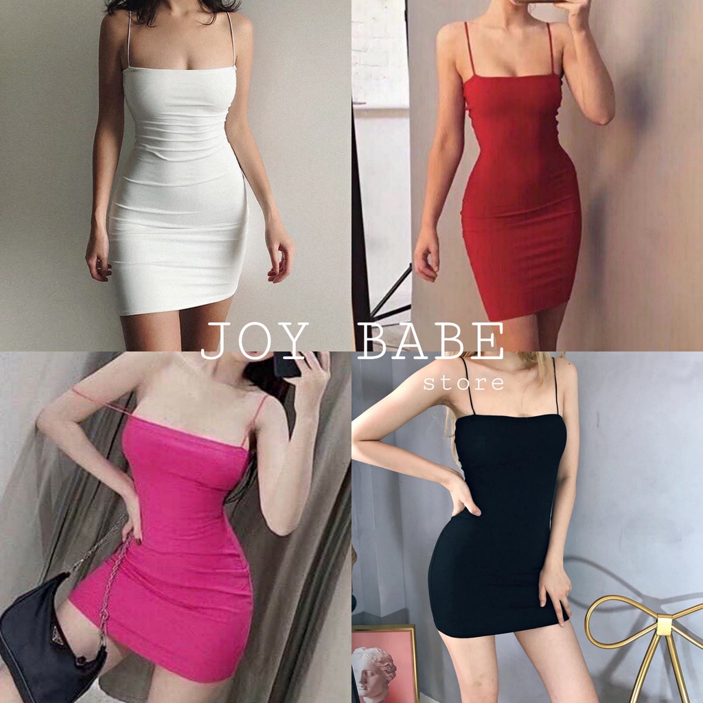 Đầm body nữ hai dây sexy JOY BABE 🌺 mix áo khoác sơ mi mong manh, thun ôm đẹp hack dáng, đầm thời trang sọc DAM 5