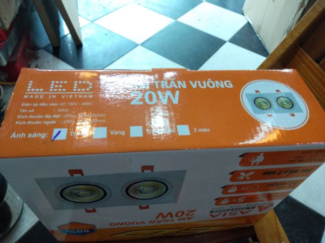 (CHÍNH HÃNG) - ÂM TRẦN ĐÔI MẶT VUÔNG ASIA 20W MẶT TRẮNG, ĐEN VUÔNG SIÊU SÁNG,SIÊU BỀN