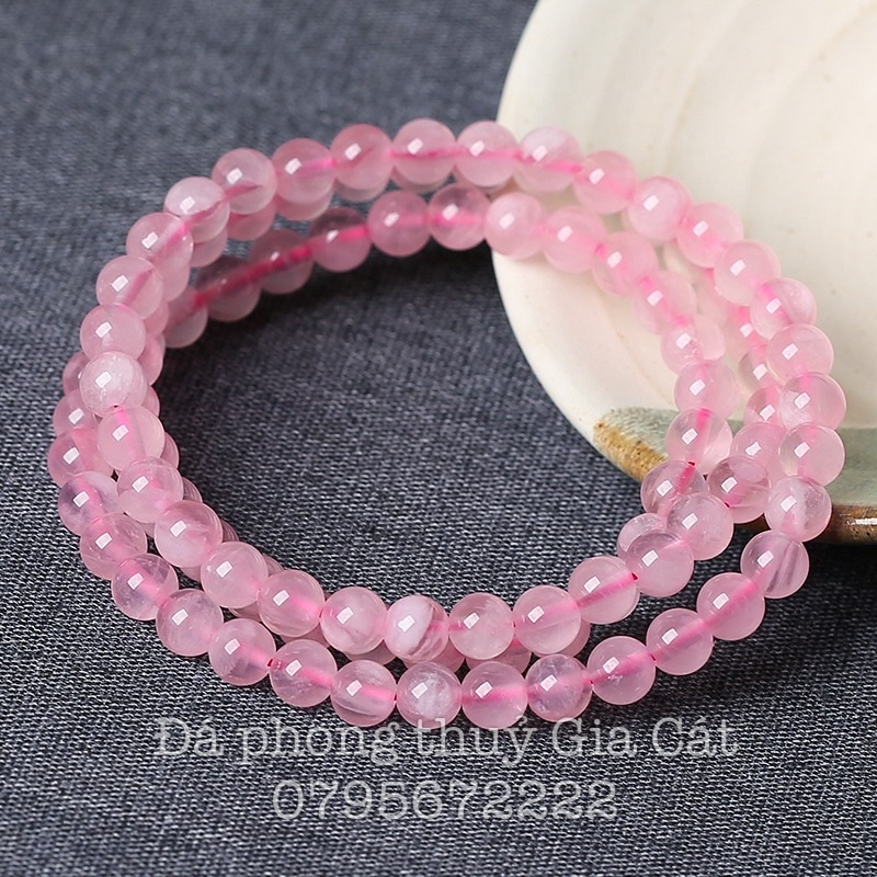 Vòng tay hồng phong thuỷ ( rose quartz ) kiểm định