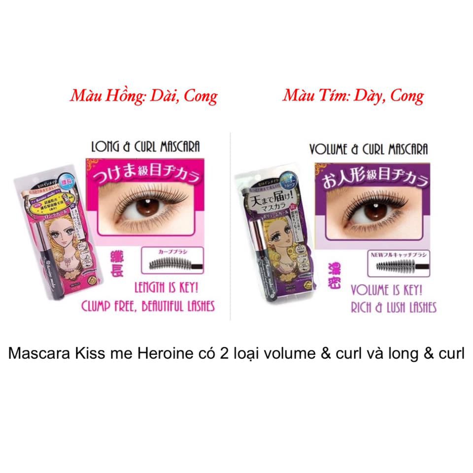 Chuốt Mi Dài Không Trôi Mascara Kiss Me Heroine Nhật Bản Dài Dày Cong Mi Suốt Cả Ngày Chống Nước Lâu Trôi