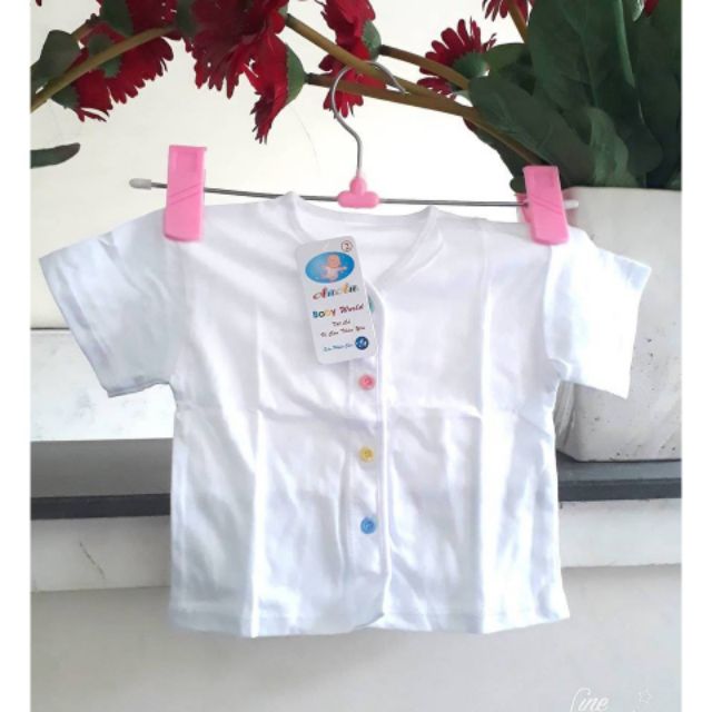 Áo An An tay ngắn thêu cài giữa sơ sinh (3-7kg)