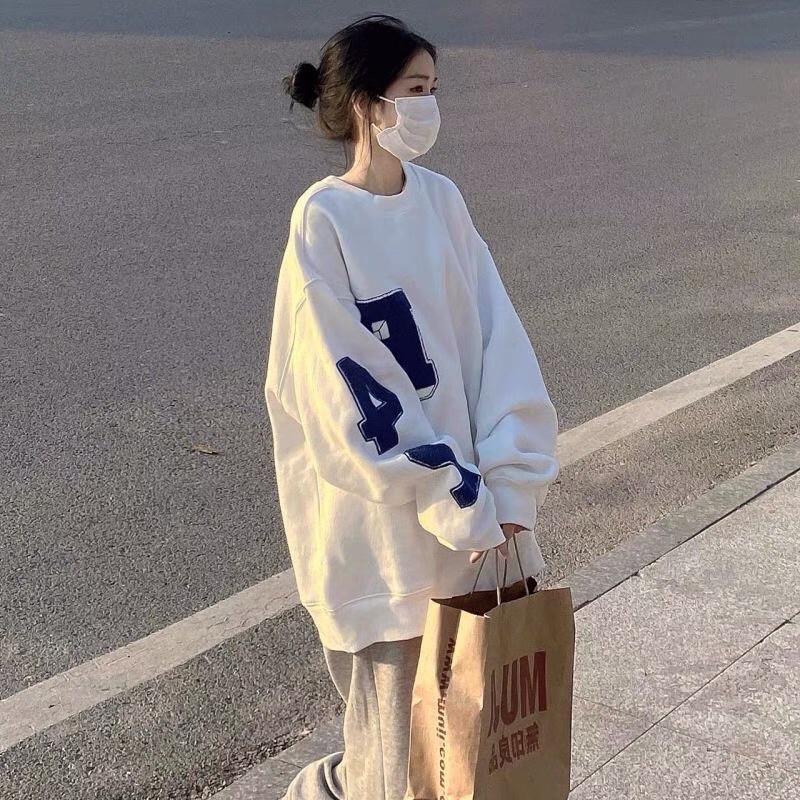 Áo sweater nỉ ngoại chui đầu tay dài in hình unisex ulzzang nam nữ