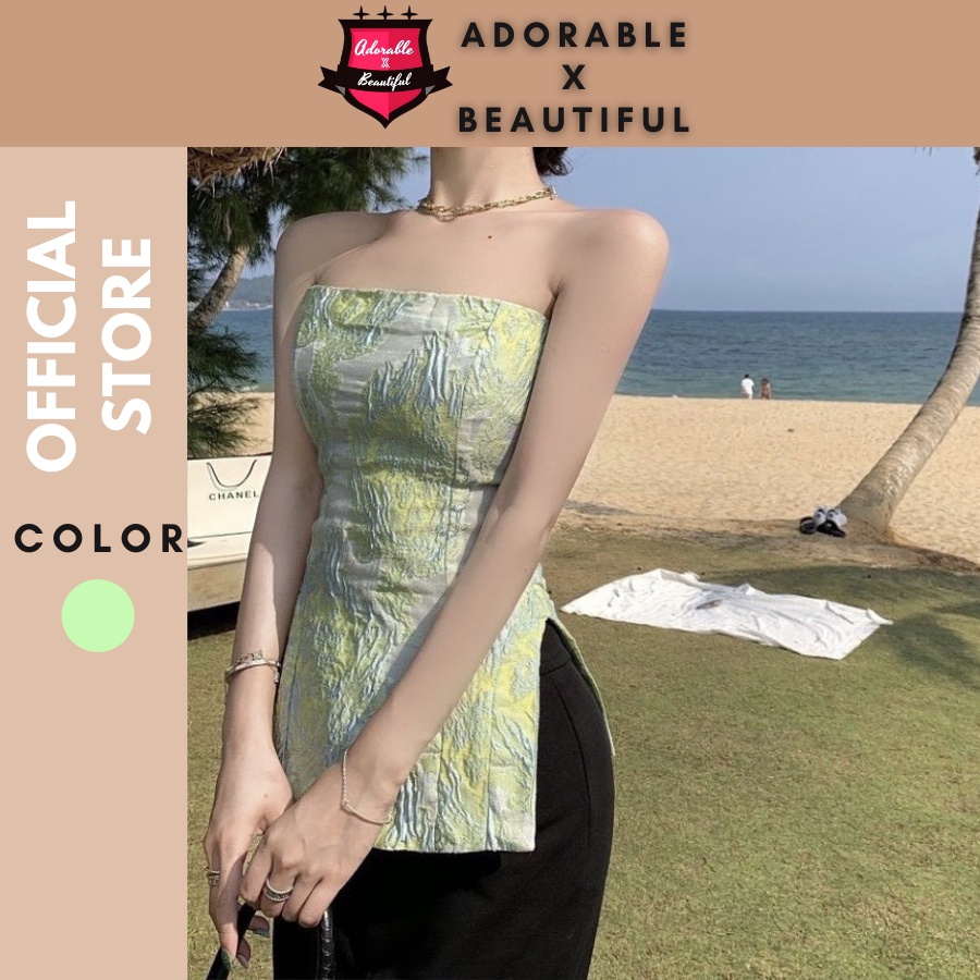 Áo Ống Xanh Xẻ Eo Chất Vải Nhăn Cực Lạ , [AdorablexBeautiful], Top Hở Lưng Thời Trang Ulzzang Hot Trend 2022 Ảnh Thật