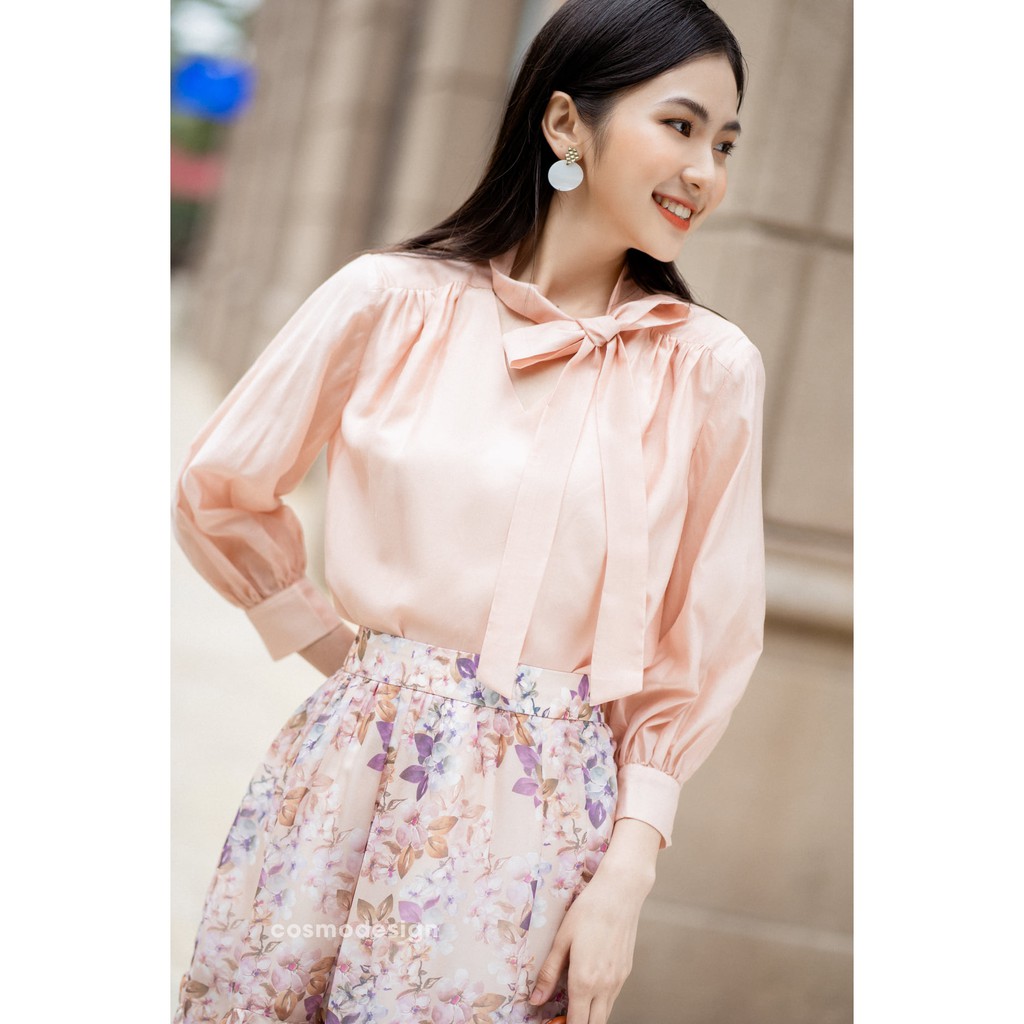[COSMO Design] Áo tơ cam thắt nơ cổ