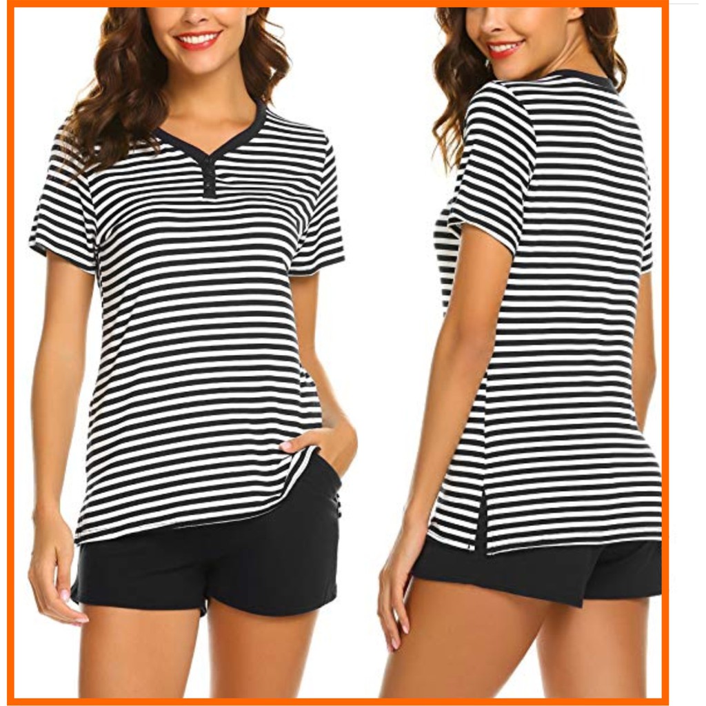 DB007- Bộ đồ mặc nhà thun cotton sọc đen trắng, có thể làm đồ đi chơi, đồ đi ngủ. Đồ thun mùa hè thoáng mát. Macmot