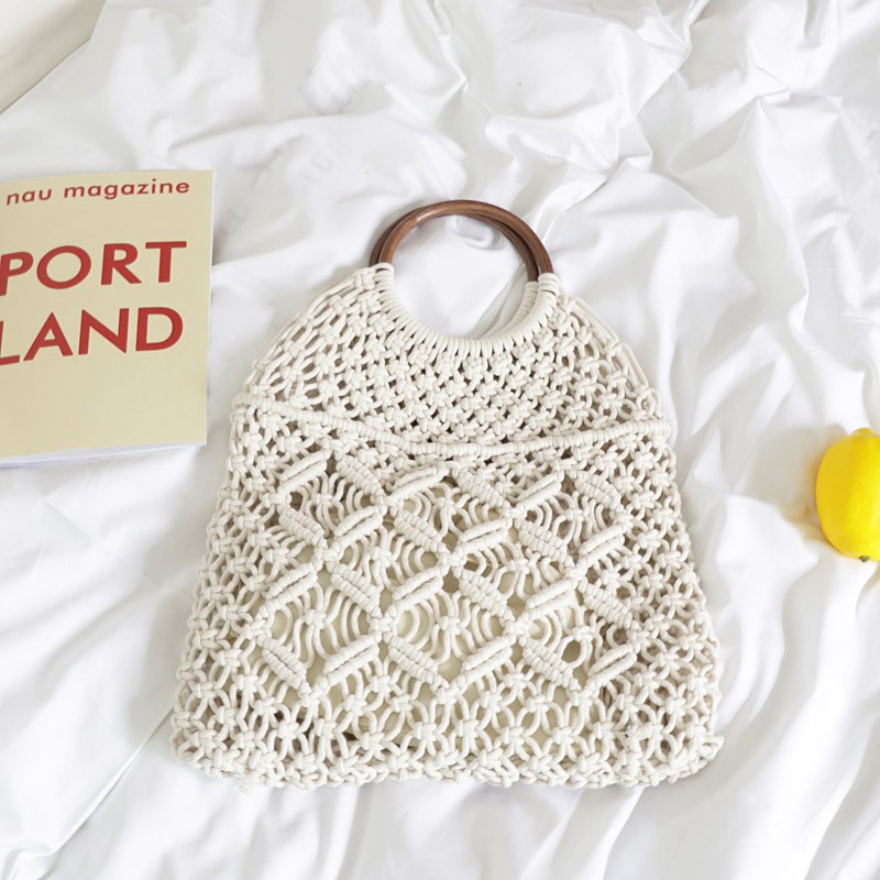 Túi xách dệt rơm rỗng đi biển thời trang mùa hè dành cho nữ