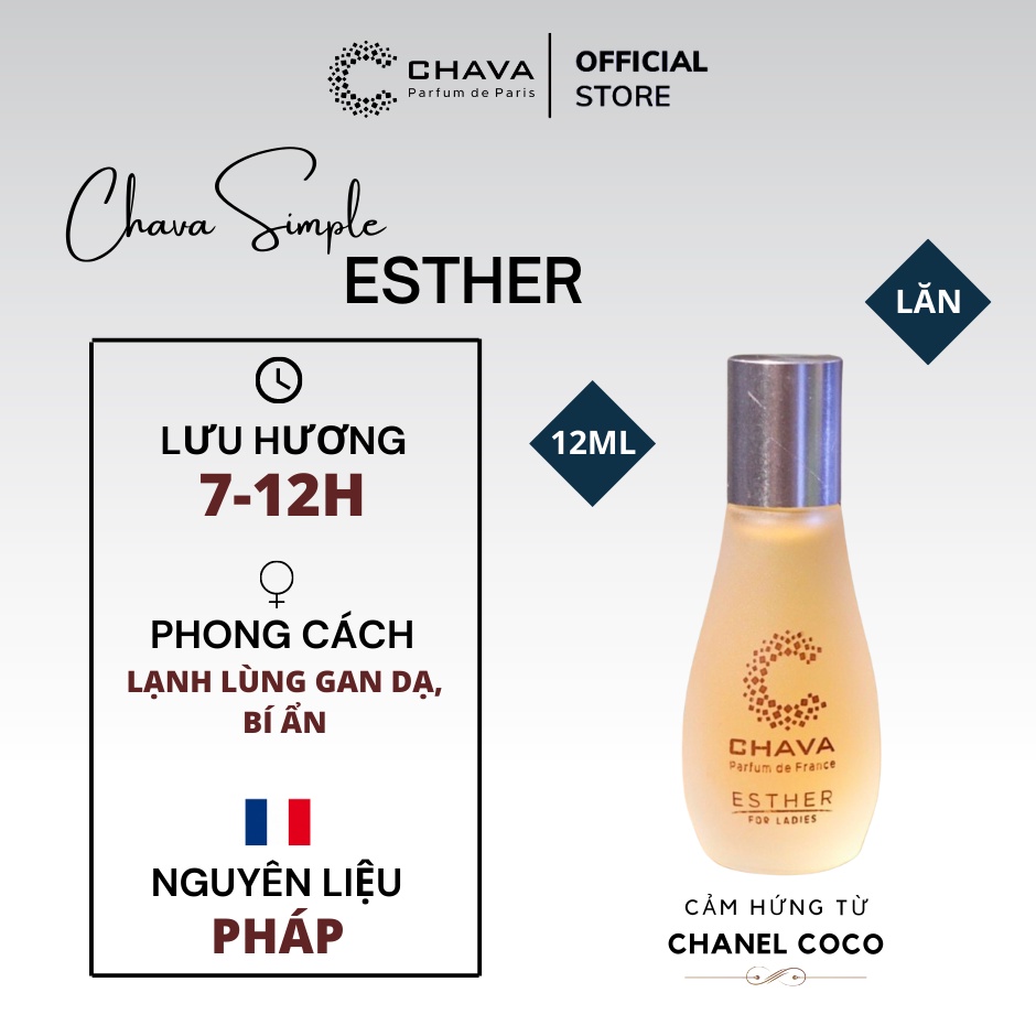 Nước Hoa Nữ, Nước Hoa Lăn CHAVA ESTHER 12ml Chính Hãng Theo Tiêu Chuẩn Pháp