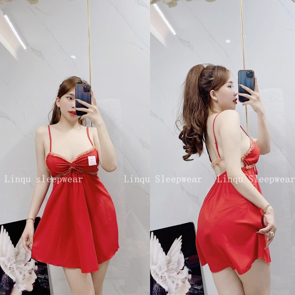 Váy ngủ sexy 2 dây gợi cảm, đầm ngủ nữ chất voan mềm mát mặc thoải mái freesize - Linqustore