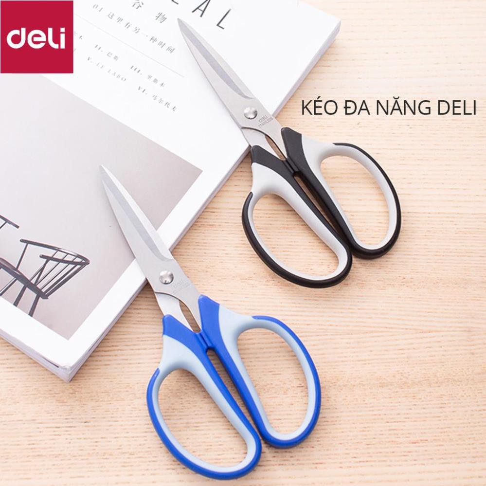 Kéo văn phòng 190mm Deli - Kéo đa năng sử dụng phòng bếp - Đen/Xanh - E6001 [Deli]