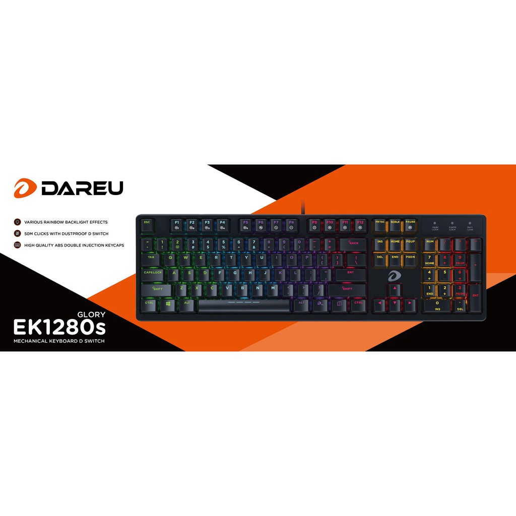 Bàn phím cơ Gaming DAREU EK1280s 104KEY (MULTI LED, Blue/ Brown/ Red D switch)