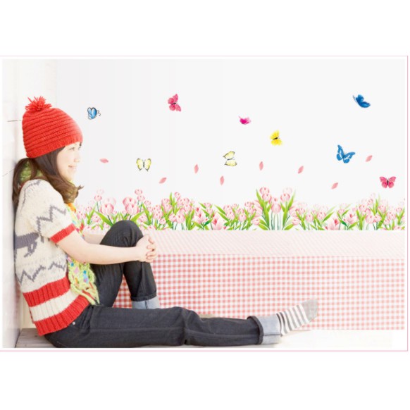 Decal trang trí chân tường Hoa lá và bướm mẫu mới