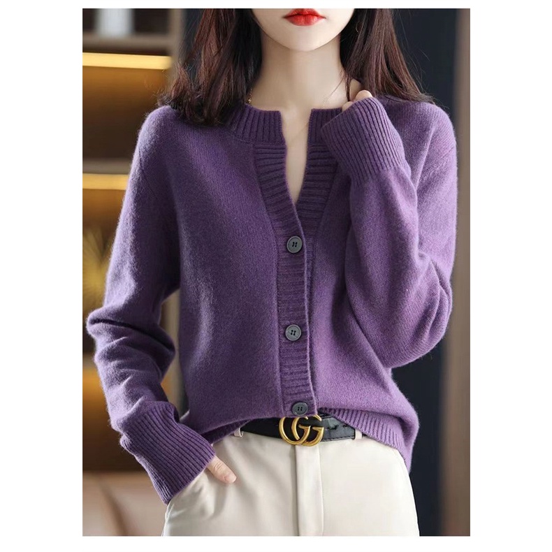 {Ảnh Thật + freeship} Áo khoác cardigan dài tay cổ chữ v phối hàng nút đơn thời trang cho nữ 46088